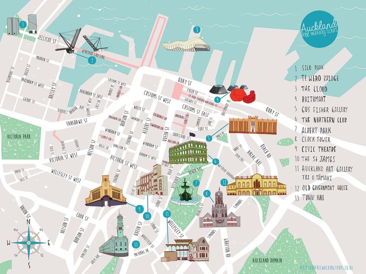 Auckland berjalan di bandar peta
